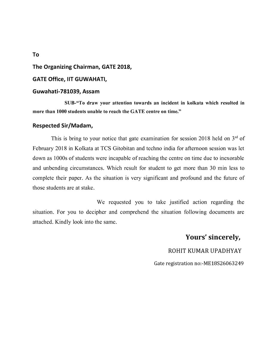Rohitrktrohit's tweet photo. @_iitg @HRDMinistry @PrakashJavdekar @narendramodi This is very appalling for the future of thousands of GATE-2018 aspirants who were unable to reach the center on time bcuz of mayhem created by the mob on EM BYPASS. For you to decipher i have attached the following docs https://t.co/dd7b8UXJa9