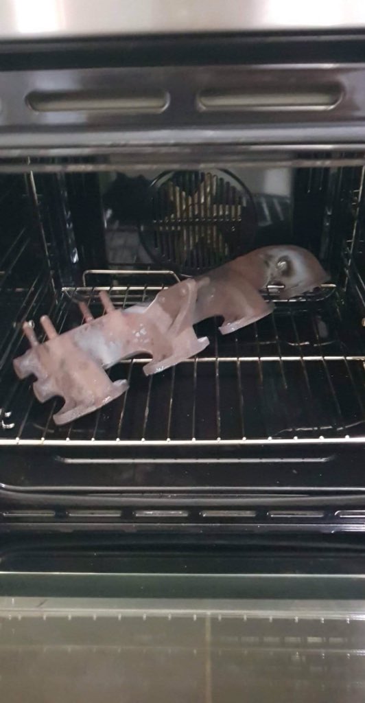 freerange_brown's tweet photo. The manifold was posted today. Hopefully I'll have it by early next week and I can bolt the new turbo on. That's what it looked like coming out of the oven #vanlife #truckula #housetruck https://t.co/JLPiEWCakb
