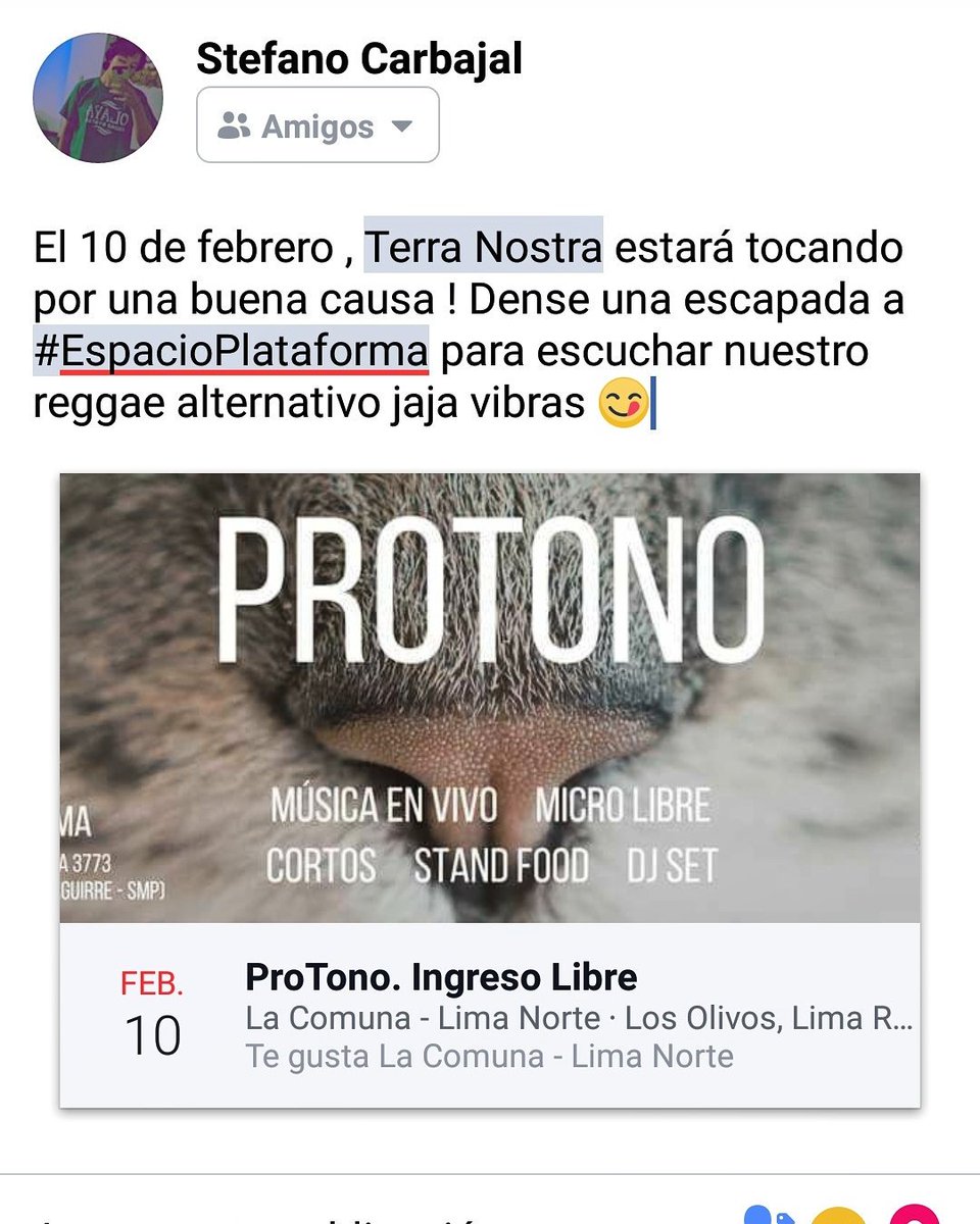 Stefanocarba's tweet photo. Este sábado 10 a las 8:00pm tocamos en espacio plataforma ! Dense una vuelta por ahí , es por una buena causa! #TerraNostra #Reggae #PeruMusic #Alternativemusic #PeruReggae #EspacioPlataforma #LosOlivos https://t.co/ubcuTESH5B
