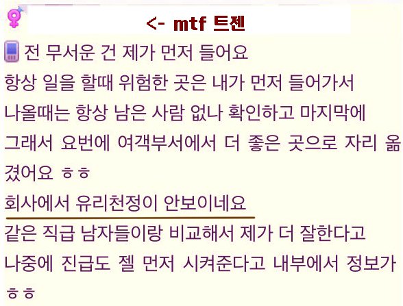 무거운 거 들고 다녔더니 유리천장이 안보인다는 mtf 트젠