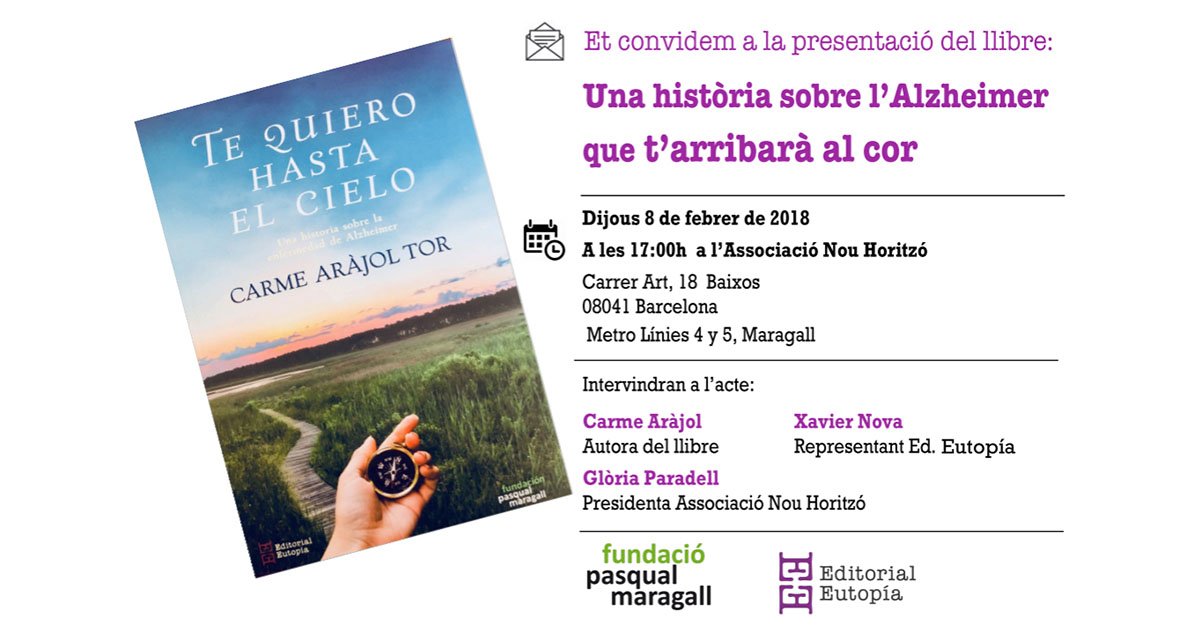 Te esperamos hoy en la Asociación @Nou_Hortizo en la presentación del libro TE QUIERO HASTA EL CIELO. ¡Parte de sus beneficios se dedicarán a los proyectos de la Fundación! 💚