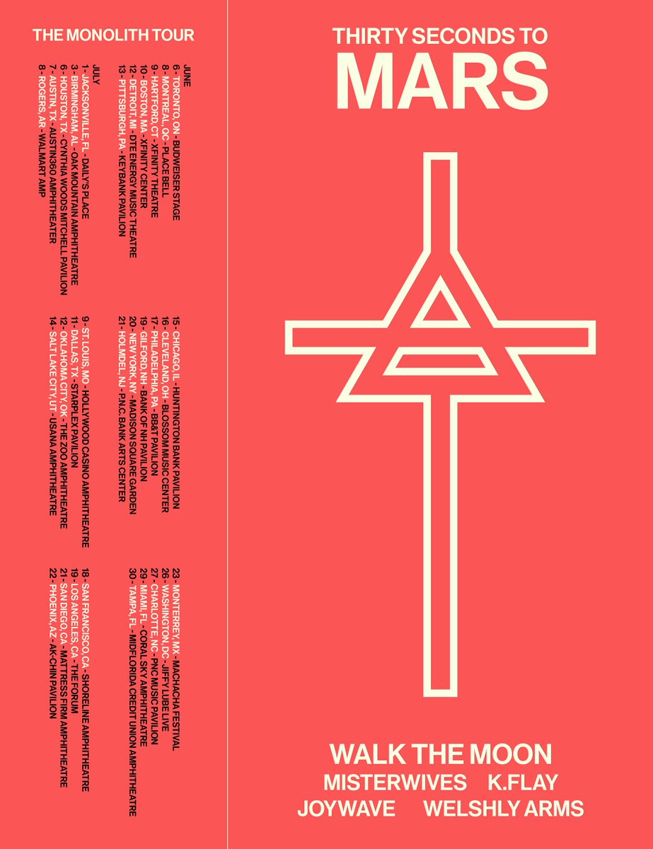 30SECONDSTOMARS's tweet photo. Excited to hit the road on our 2018 NORTH AMERICAN SUMMER TOUR with @WALKTHEMOONband, @kflay, @MisterWives, @joywavemusic + @welshlyarms!

Presales FEB 12 10AM local: https://t.co/sfwGbLwhBq https://t.co/PHBqNcfIMl