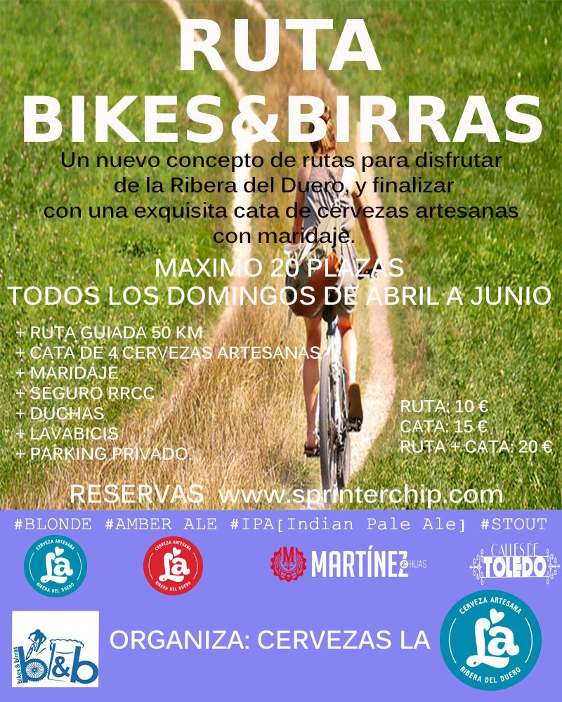 Todos los domingos de abril a mayo podras realizar la ruta bikes&amp;birras, te guiaremos por un entorno maravilloso como es la Ribera del Duero . Reservas sprinterchip.com #planazo #bikes #beer #cervezaartesanal #cerveza