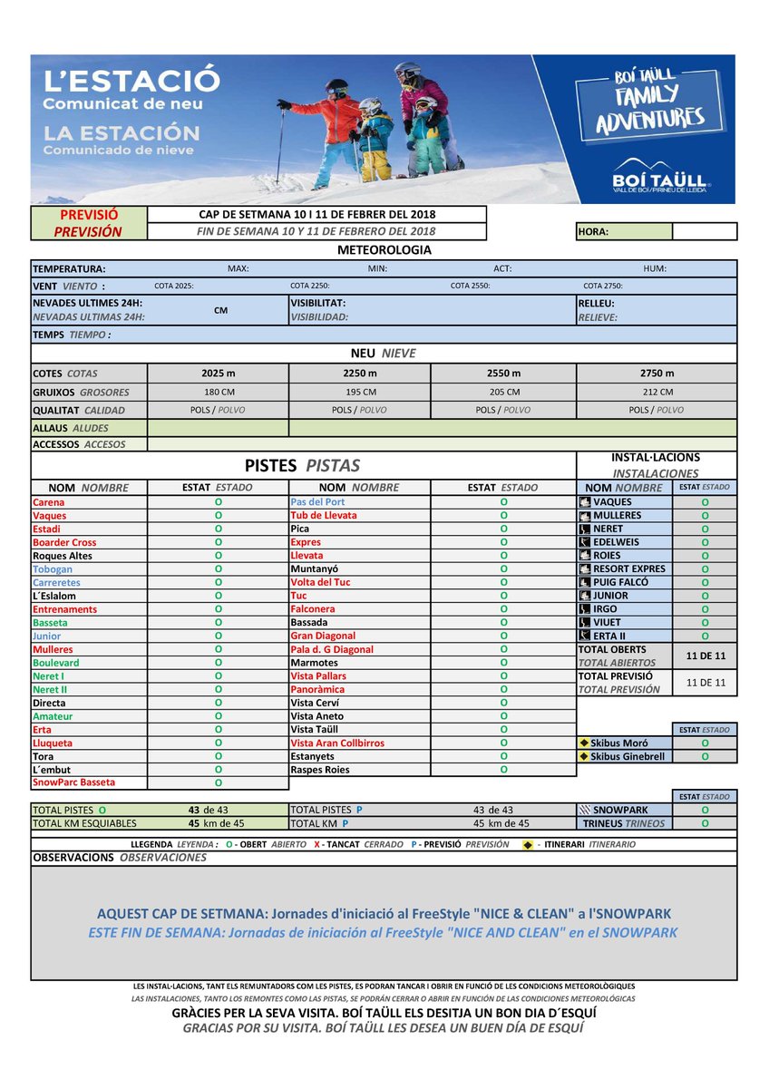 ❄️⛷️🏂❄️Previsió cap de setmana 10 i 11 de febrer:
❄️🏂⛷️❄️Previsión fin de semana 10 y 11 de febrero:
<a href="/Atudem_es/">ATUDEM Asociación Turística de Estaciones de Esquí</a> <a href="/ValldeBoi/">Patronat de Turisme de la Vall de Boí</a> <a href="/AltaRibagorca/">Turisme Alta Ribagorça</a> <a href="/aralleida/">Ara Lleida</a>#pirineus#esqui