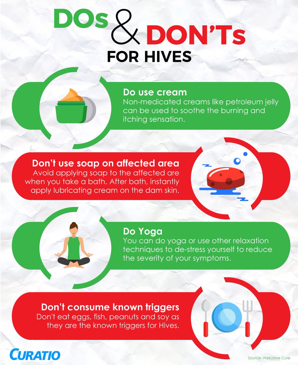 CuratioOfficial's tweet photo. Did you know that the pressure of tight clothes or belts is also one
reason that causes Hives? Here are some dos and don'ts for #Hives.
#Urticaria #Healthcare #Skincondition #Skincare https://t.co/5fuz9c6mMB