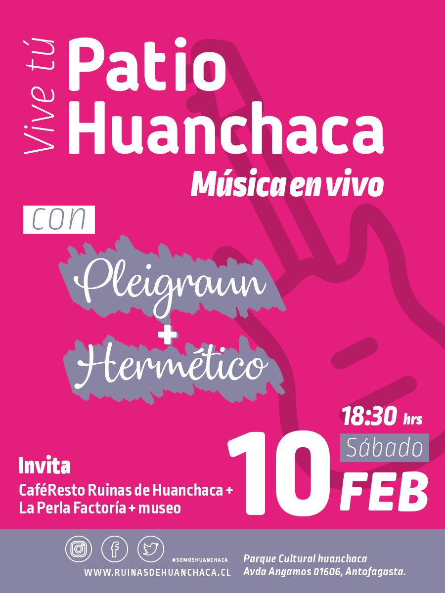 Como sabemos que les gusta la buena música en vivo, un buen café y grata compañía, les compartimos esta invitación para venir a Patio Huanchaca. Sábado 10 febrero / 18:30 h #patiohuanchaca #musicaenvivo #Antofagasta #cultura #verano #cafeteria #tienda #panorama #musica