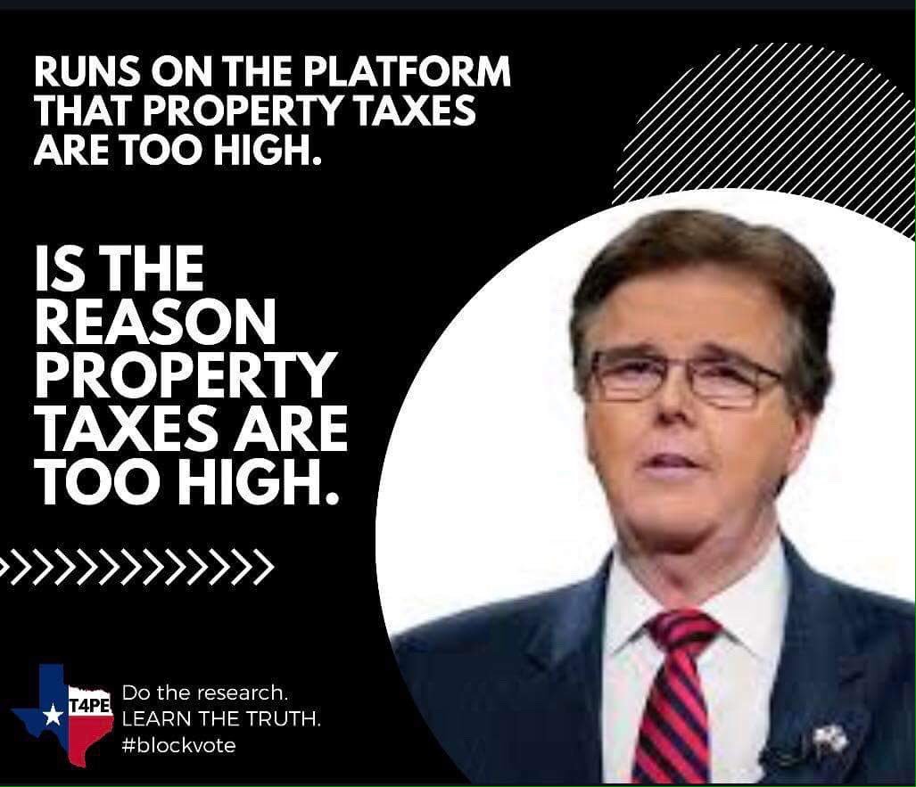 LostMapleNM's tweet photo. #Texas Lt Gov Dan Patrick is the root cause of high #PropertyTaxes by preventing adequate #TxLege funding of #PublicSchools! (meme via @Texans4E )  To #SaveOurSchools, select a Republican ballot in our #OpenPrimary March 6 and ☑ #VoteScottMilder 4 #LiteGov 
🚽 #RetireDanPatrick https://t.co/vxnFnha4zR