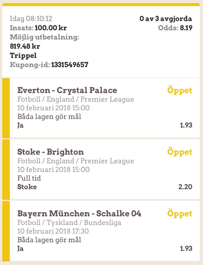 ⚠️Tipster-Trippeln⚠️

RT:a + Följ Bettingstugan (innan lördag 15:00) - Sitter kupongen så drar vi en vinnare som får hela vinstsumman 💰 

Kupongen är framtagen av Veckans Tipster - <a href="/1988JohanS/">JohanS</a> 👌
Motivering till trippeln: goo.gl/FxjgxP
