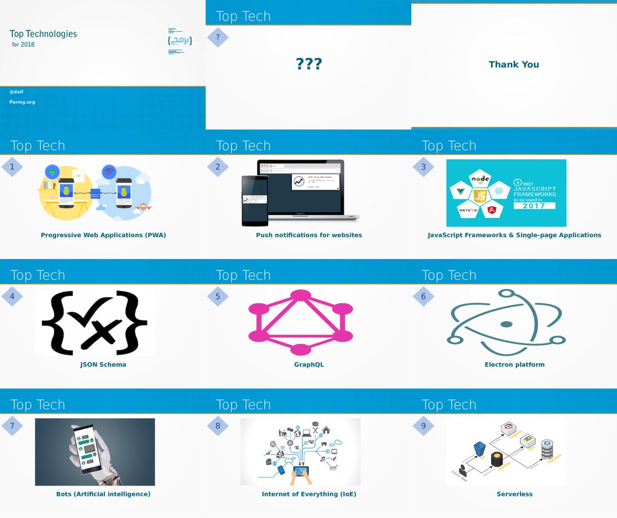 daif's tweet image. لقاء #برمج الأول لعام 2018 استعرضنا فيه مجموعة من #التقنيات نعتقد أنها ستكون مهمة مستقبلا
parmg.org/talks/daif/201…