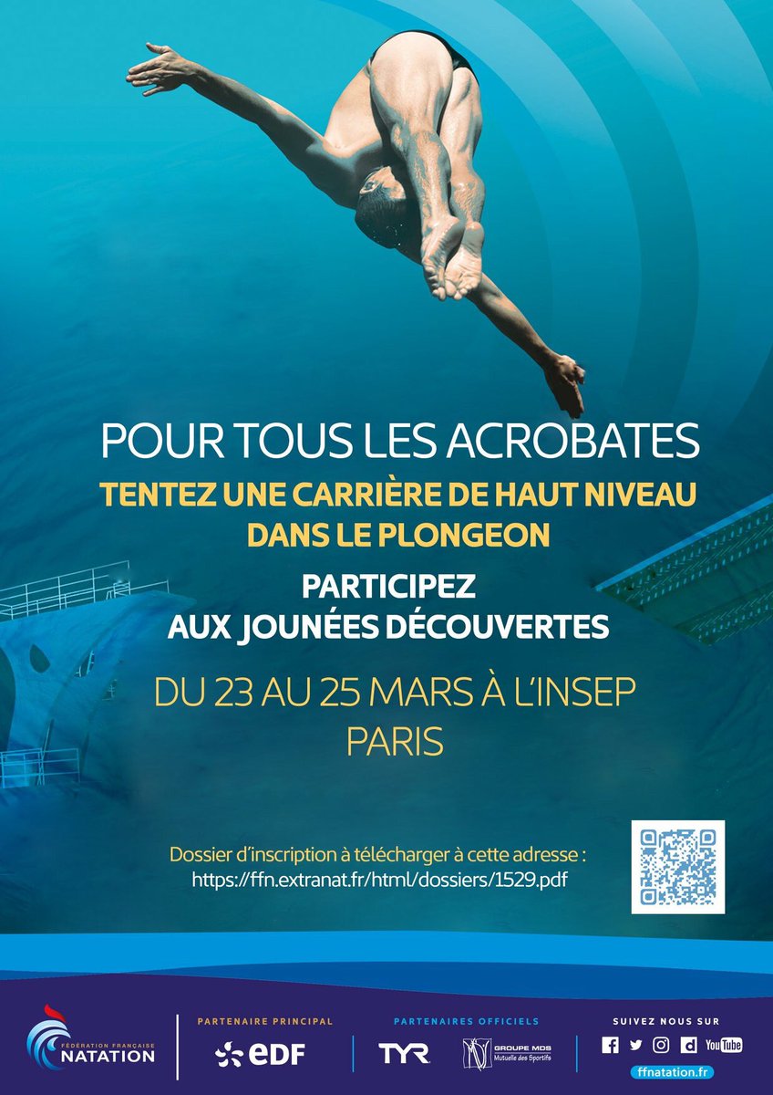 FFNatation's tweet photo. Participez aux journées découvertes #Plongeon organisées par la #FFN du 23 au 25/03 et du 16 au 20/04 @INSEP_PARIS 👉🏼https://t.co/tmj8kx7m6g https://t.co/MtahIcCAAD