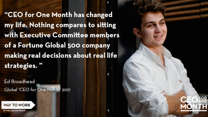 Get real-world experience through <a href="/Adeccogroup/">The Adecco Group</a> #jobs opportunity to be the CEO for one month  #CEO1month @AlainDehaze <a href="/ArgentinaGan/">GAN Argentina</a> <a href="/GANColombia/">GANColombia</a> <a href="/ganmexico/">GANmexico</a>  #CEO 
Registrations are open now!
adeccowaytowork.com/apply-now/en/s…
