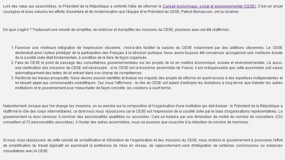 Avec <a href="/PierreGattaz/">Pierre Gattaz</a>, <a href="/OliveDePembroke/">Olivier</a>, Anne-Marie Couderc, présidente du groupe des #entreprises <a href="/lecese/">CESE</a>, <a href="/AsselinFasselin/">François Asselin</a> et <a href="/HuguesVidor/">Hugues Vidor</a> nous avons souhaité nous exprimer sur l’idée, confortée par <a href="/EmmanuelMacron/">Emmanuel Macron</a>, de réformer <a href="/lecese/">CESE</a>. Projet qui nous semble nécessaire et juste.