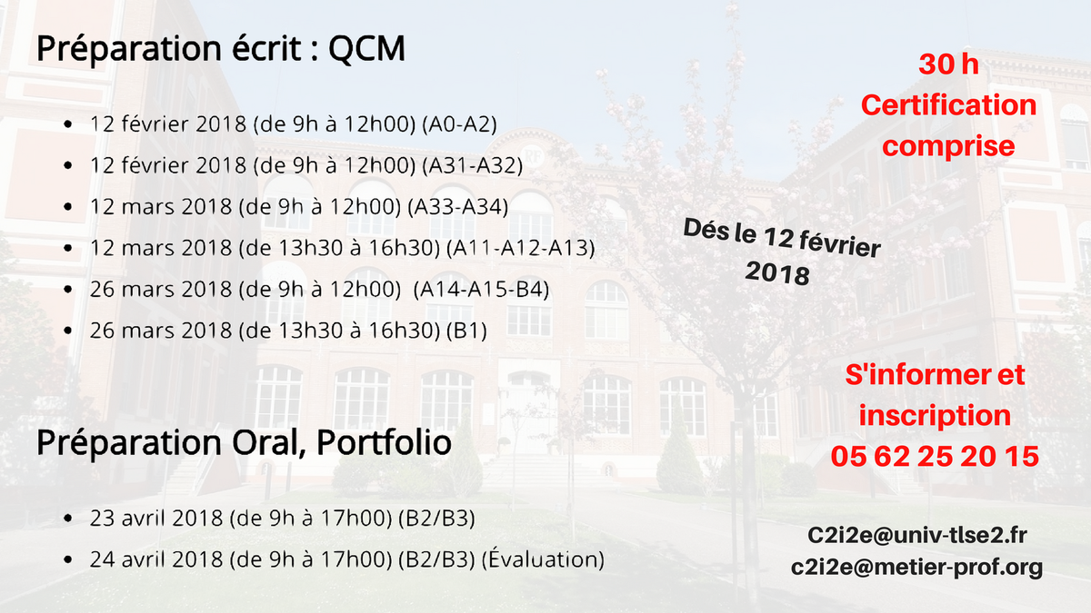 valade_utm's tweet photo. #C2i2e et #numérique #agrégatifs #université #toulouse #jeanjaurés La formation et certification est ouverte à tous les agrégatifs de l'université sur simple #inscription. Début : 12 février 2018 : Inscription 06 62 25 20 15 ou c2i2e(-at-)https://t.co/CGqVizKWyE https://t.co/rDyJWSXi9m