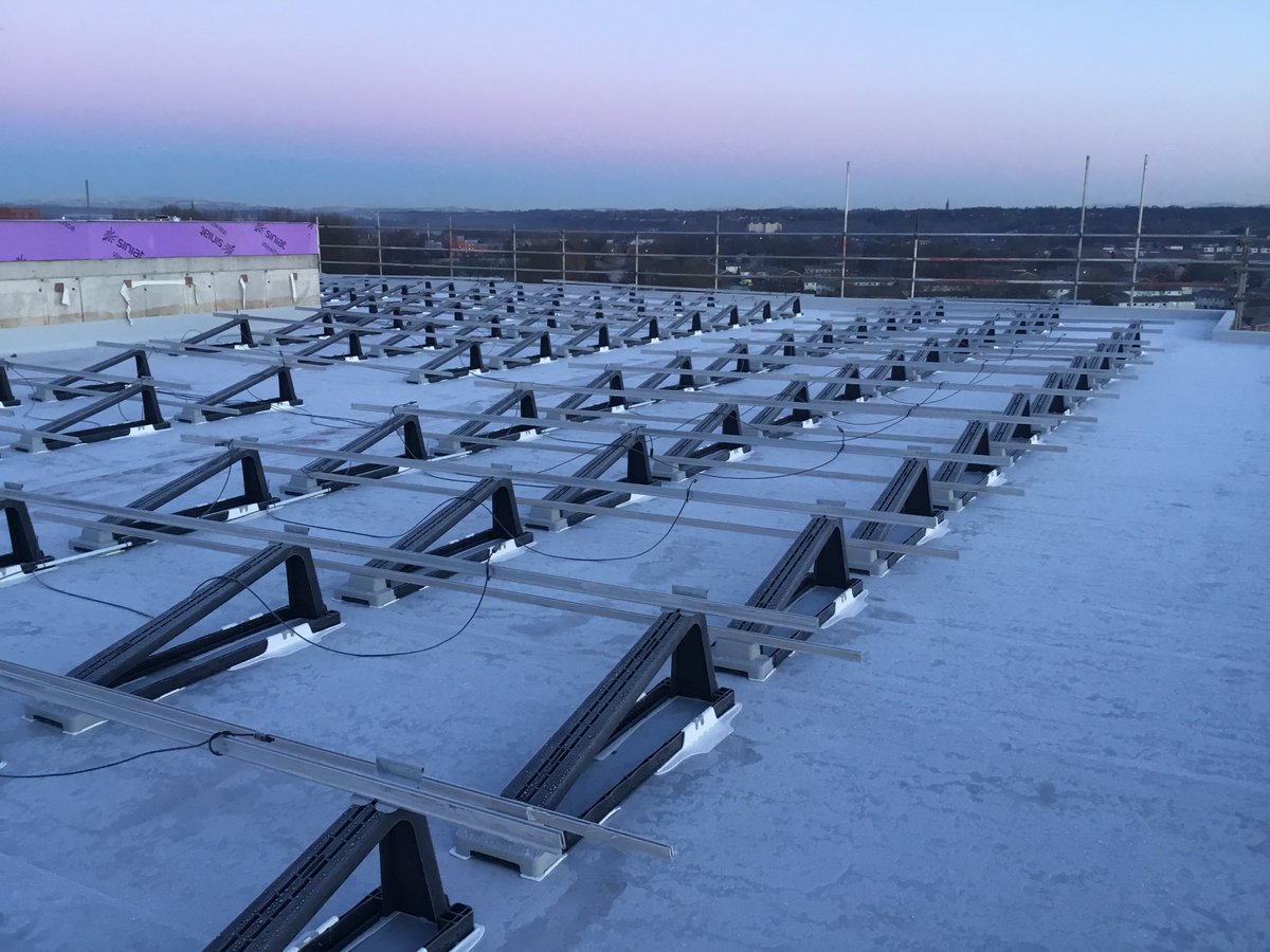 We're big fans of this @SikaSarnafilUK solar mounting system.  Lightweight &amp; low ballast, it's welded to membrane roof and very quick to install.