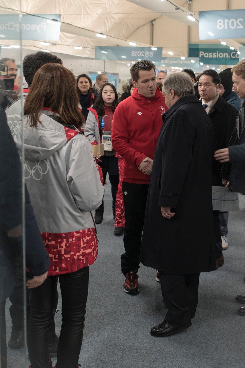 antonioguterres's tweet photo. Touring Olympic village at #PyongChang2018, I was moved to see people from different cultures, different religions and different ways to see the world, all ready to compete in the Olympic spirit. We could use more of that spirit of solidarity &amp; mutual respect all over the world. https://t.co/fEhDZjfmJf