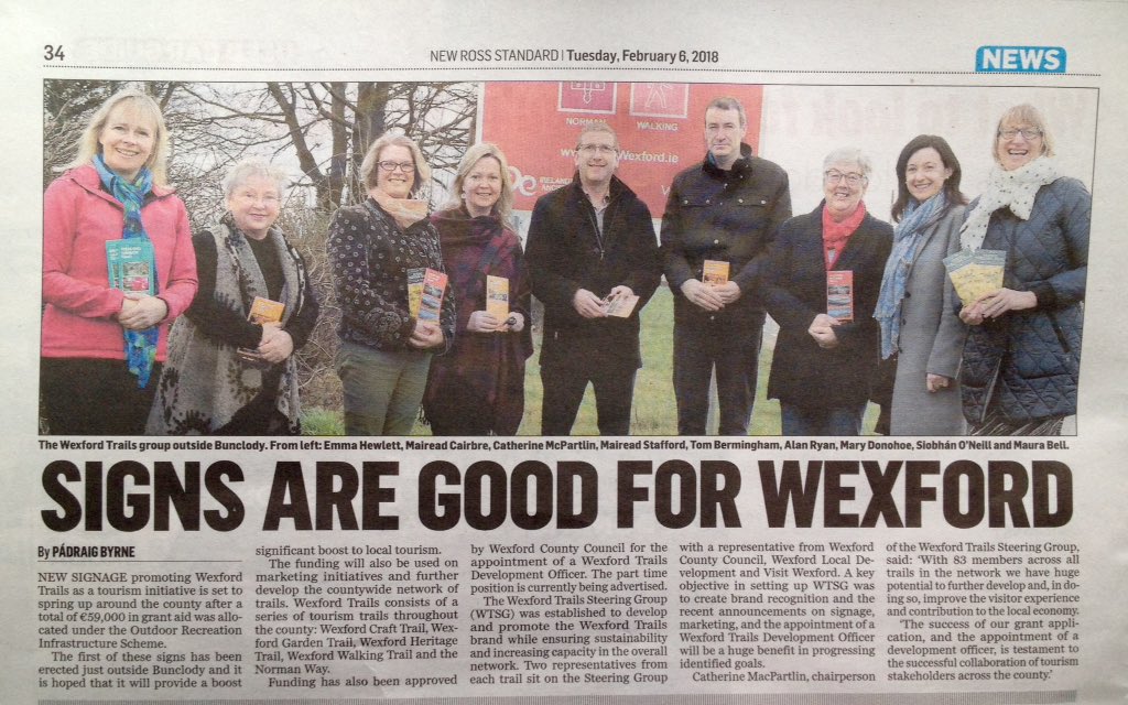 Isn't it fantastic to see Wexford Walking Trail, <a href="/WexCraftTrail/">WexfordCraftTrail</a>, Wexford Heritage Trail, Wexford Garden Trail and <a href="/TheNormanWay/">The Norman Way</a> working together to promote the best that Wexford has to offer. Watch out for new signage thro'out County Wexford promoting the 'Wexford Trails' brand.