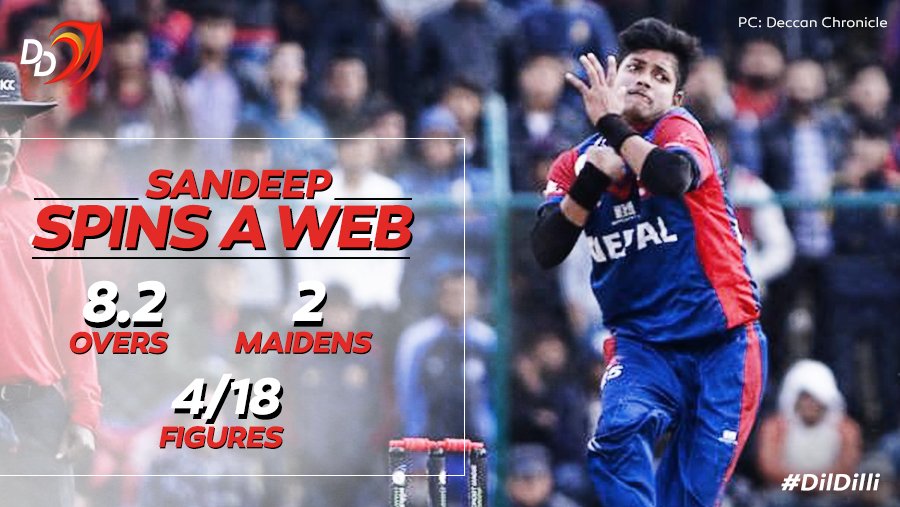 Nepal's first game of the ICC World Cricket League Division 2, and <a href="/IamSandeep25/">harkalal aryal</a> produced a brilliant spell to bundle Namibia up for 138.

#DilDilli