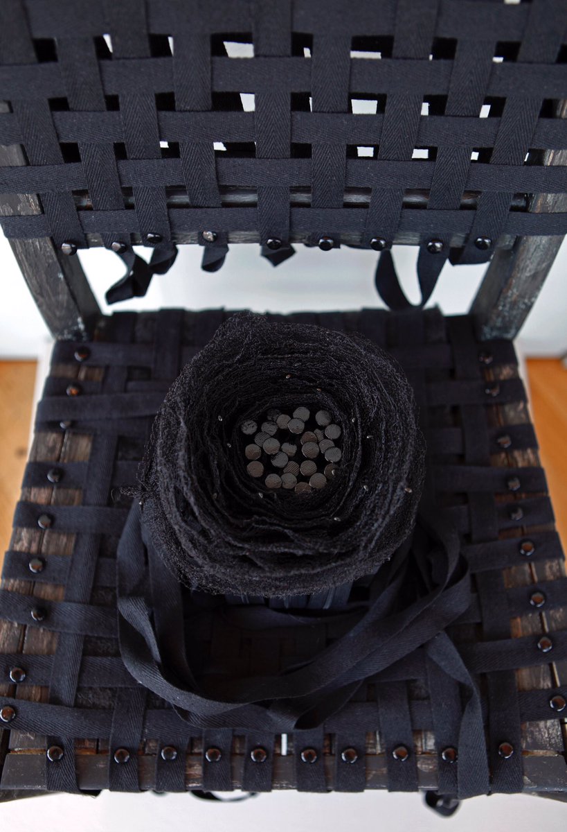 ‘Weave &amp; Wired’ chairs now showing <a href="/Ruthin_Crafts/">Ruthin Craft Centre</a> in A Darker Thread Exh #textiles #sculpture #handmade#blackthread#Ruthin
