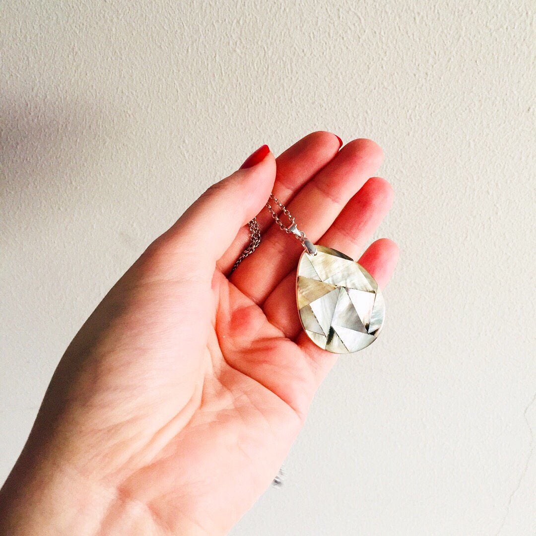 Shell pendant geometric necklace made from oyster shell, statement necklace  #etsy #etsymnt  #oystershelljewelry etsy.me/2C2SXxF