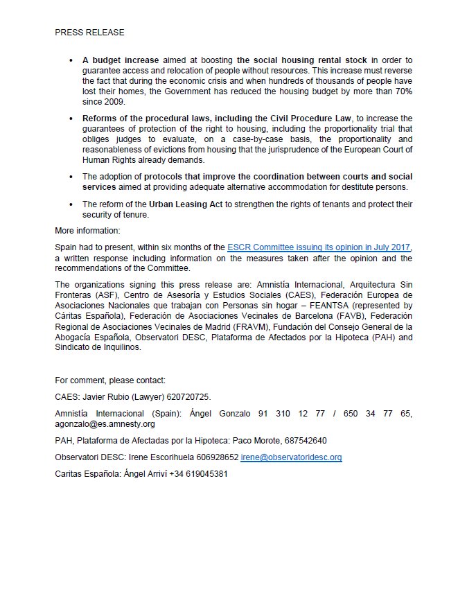 rightohousing's tweet photo. Monitoring group denounces #SpainResponse to #CESCR is #inadequate and #insufficient. Eviction of #FamilywithChildren violated #Right2housing https://t.co/Oz4BaA5QHm https://t.co/nU1n1GrG3O