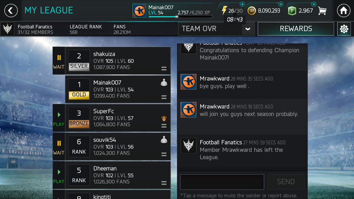 Mainak_BA's tweet photo. Need a 102+ OVR for our league as unfortunately @gunjan_xtreme will not be able to continue due to health issues. League rank, average OVR and record are all available in the screenshots. RTs will be much appreciated. @tomcaleffi @amt5791 @FifaRuban @devdeepdcube @Shashi_k_c https://t.co/9JCdFQAHlk