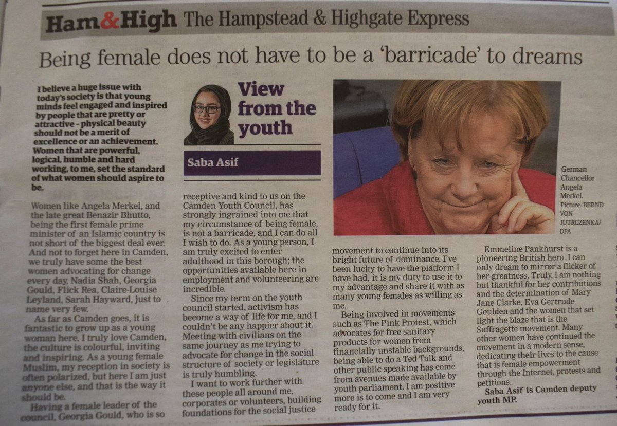 CamdenCouncil's tweet image. The view from #CamdenYouth in today's @HamandHigh newspaper to mark #100years #VotesForWomen hamhigh.co.uk/education/suff…