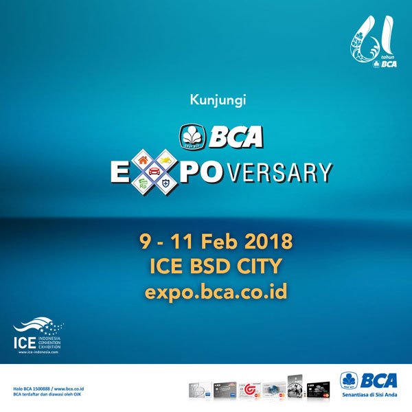 #BCAEXPOversary 2018 dimulai besok! Jangan lupa pakai #Promo #Promo61 hanya Rp 20 Ribu naik Blue Bird ke ICE BSD CITY. 

Kunjungi expo.bca.co.id untuk info lengkapnya