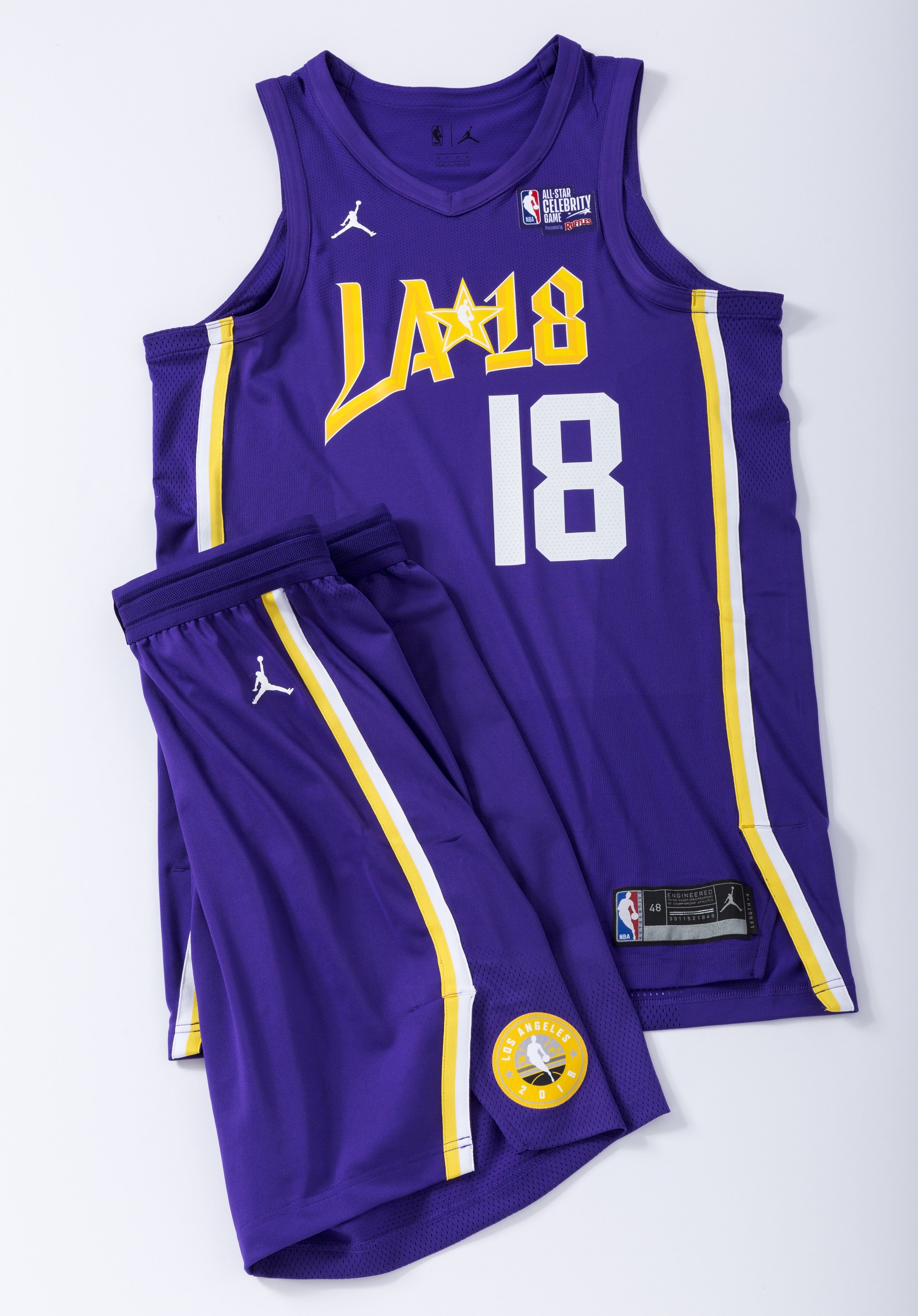 NBAAllStar on X: Designed in the @Lakers and @LAClippers current  colorways the #RufflesCelebGame @Jumpman23 uniforms!   / X