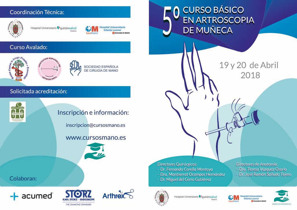 cursosmano's tweet photo. Ya están abiertas las inscripciones para la quinta edición del “Curso Básico en Artroscopia de Muñeca”. 19-20 abril en la Universidad Complutense de Madrid 
Toda la información se puede encontrar en https://t.co/UYqJTKK57S https://t.co/UTSrg7nUrX