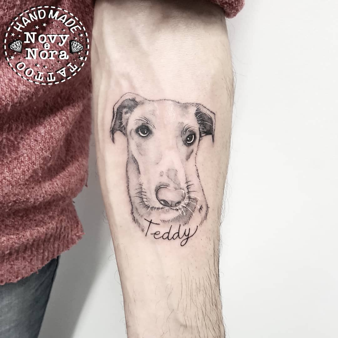 Happy boy. | Dedication tattoos, Dog portrait tattoo, Inner arm tattoos