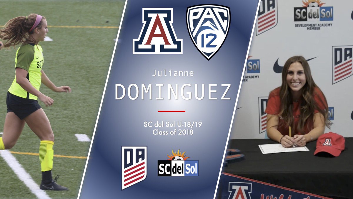 SCdelSol's tweet photo. 📝 Julianne Dominguez 

☀️ @SCdelSolDA 99/00
🇺🇸 @ussoccer_acad
📚 @UofA 
⚽️ @ArizonaSoccer 
🏫 @pac12 

#NationalSigningDay #NSD2018
#ClassOf2018 #SCdelSol https://t.co/d3zOtOrXr8