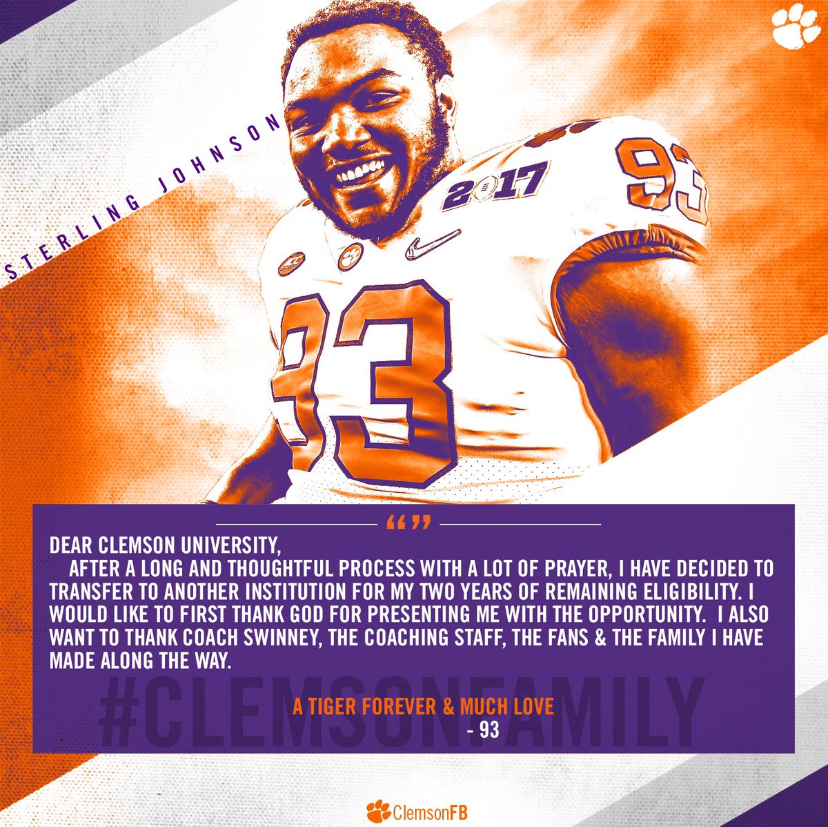 Clemson Football On Twitter I Want To Thank Coach Swinney