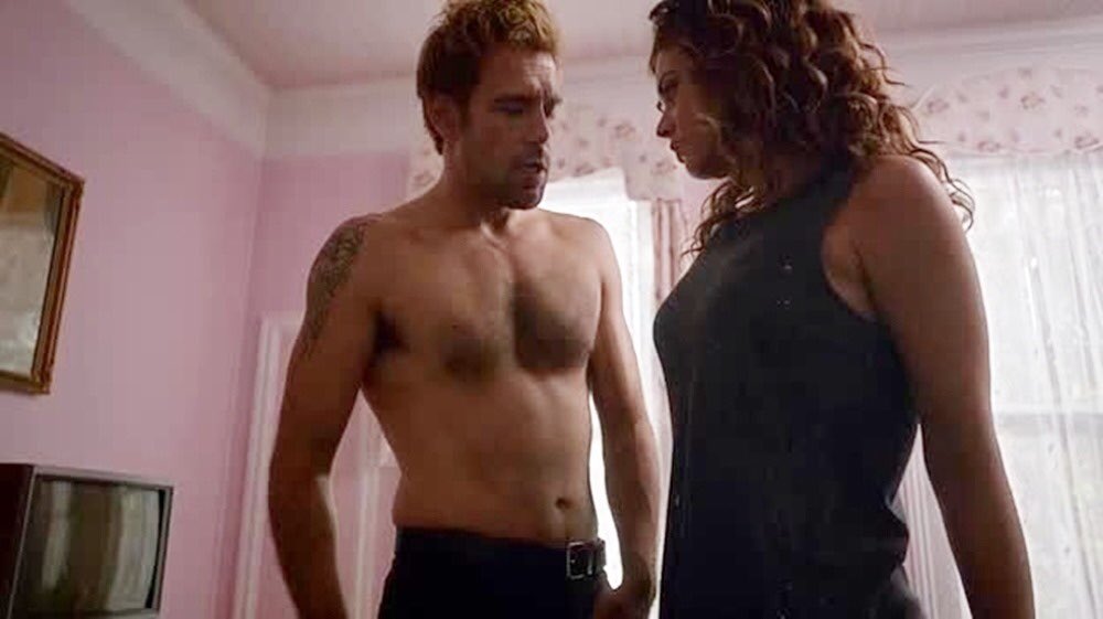 Actor Matt Ryan shirtless in an ep of Constantine tv series with Actress An...