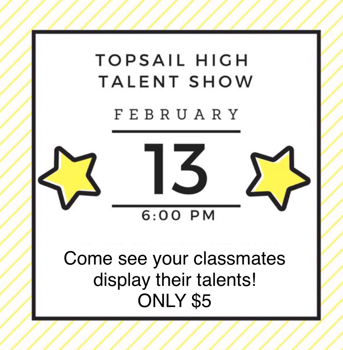 TopsailStuCo's tweet photo. COME TO THE THS TALENT SHOW ON TUESDAY! All money made goes towards the Student Council Scholarships - which YOU can win!!! 
⭐️⭐️⭐️
Hosted by @the3dingi_Dart, it’s gonna be a fun night! Don’t miss it! https://t.co/TNsVw4mnIG
