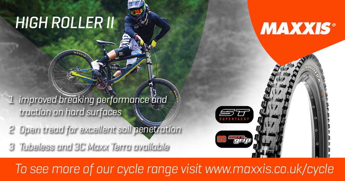 Maxxis_Tyres's tweet photo. Our #tyreoftheweek is the Maxxis #HighRoller2 part of our #mtb range.

The open and aggressive tread design gives the High Roller II excellent soil penetration and mud clearing ability.

Click here for more information: https://t.co/0lq3fcsZIi https://t.co/g4Pb9ZXsXV