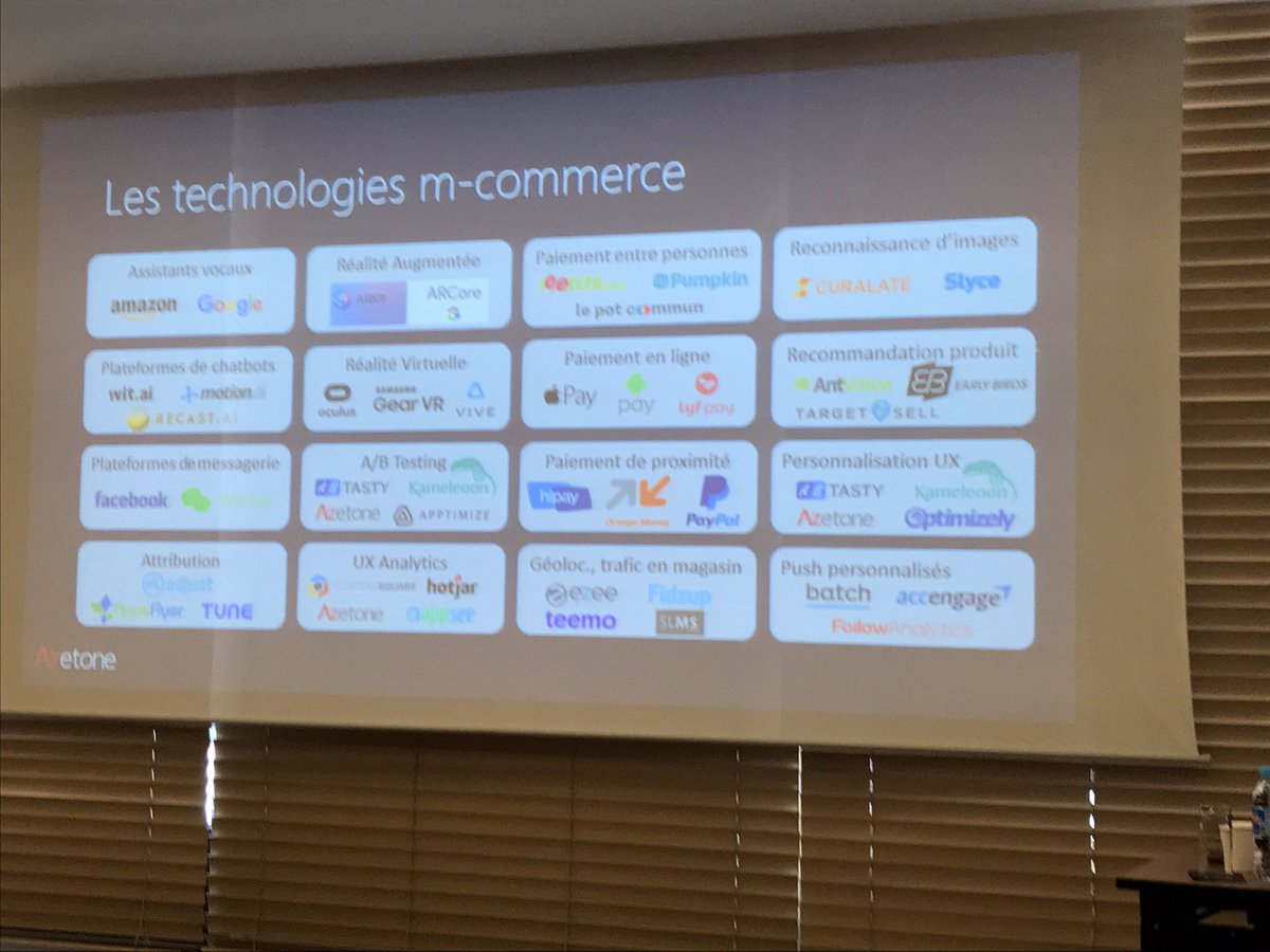 Audrey_Chatel's tweet photo. Les technos #mcommerce #Attribution  #Paiement #AR #Geolocalisation #personalisation #IA #UX par @AzetoneMobile #DigitalPerf2018 https://t.co/GPieGXueKH