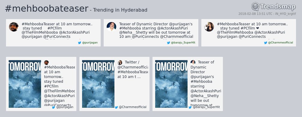 #mehboobateaser is now trending in #Hyderabad

trendsmap.com/r/IN_HYD_krgttf