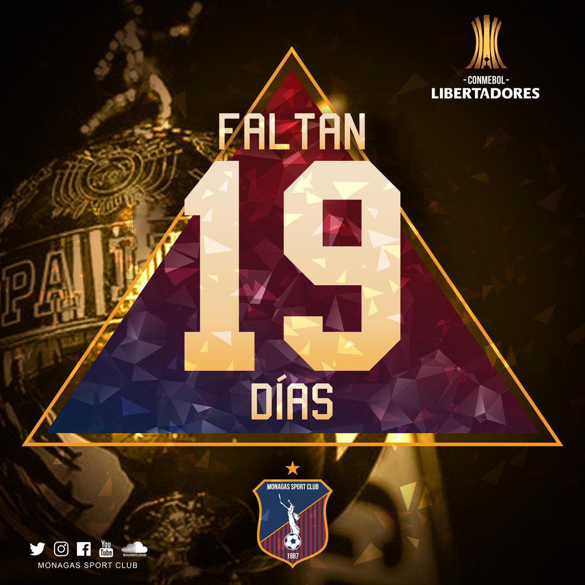 Monagas_SC's tweet photo. 1⃣9⃣ 🏆 ¡Faltan 19 días para que el campeón de Venezuela haga su debut en la #ConmebolLibertadores! ⚽️🇻🇪

#VamosMonagas 🔵🔴 https://t.co/jB0YvOmgcZ