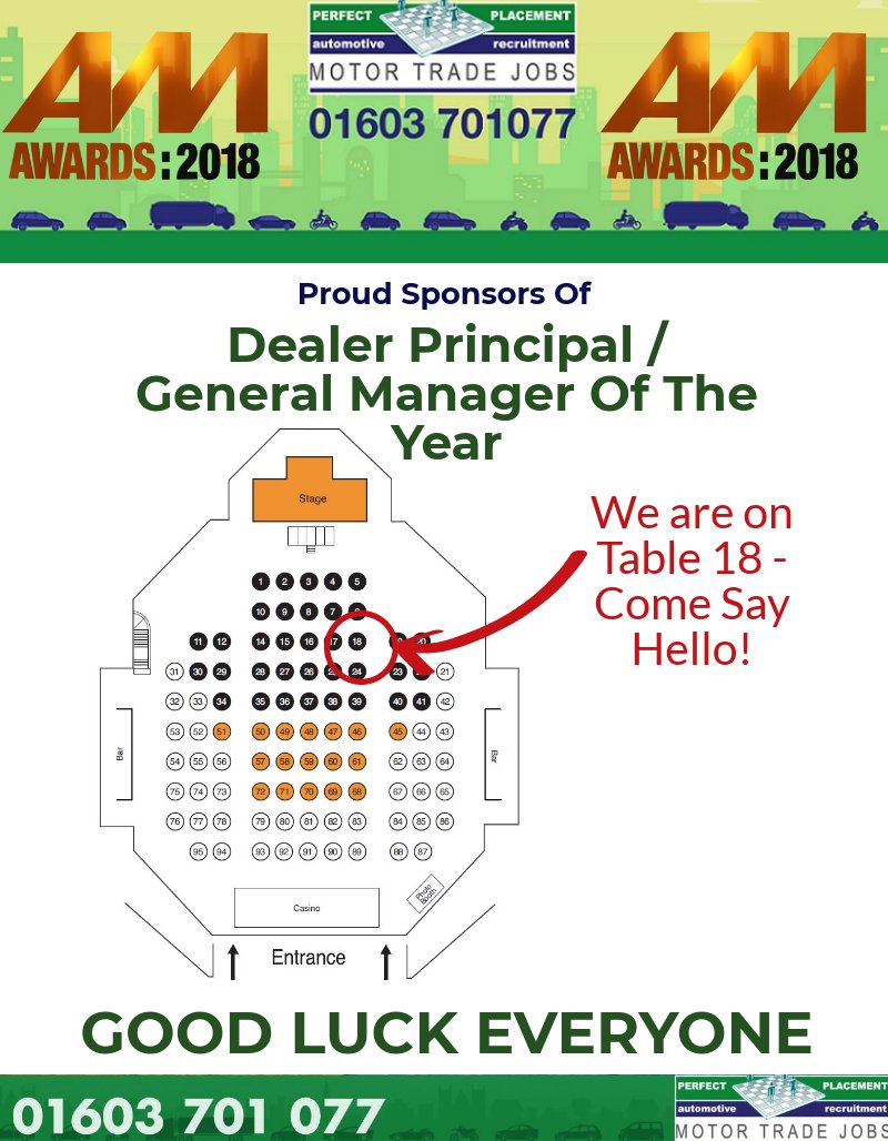 MotorTradeJobs's tweet photo. Our Team of #Recruiters are on the way to the #AMAwards18 hosted by @AMchatter at the @ICC_Birmingham - we are so excited to be sponsoring the 'Dealer Prinicpal / General Manager of the Year' award! 

We'll be sat on Table 18 - be sure to come say hello! Good Luck Everyone 🤞🤞 https://t.co/t9iPKIikhl