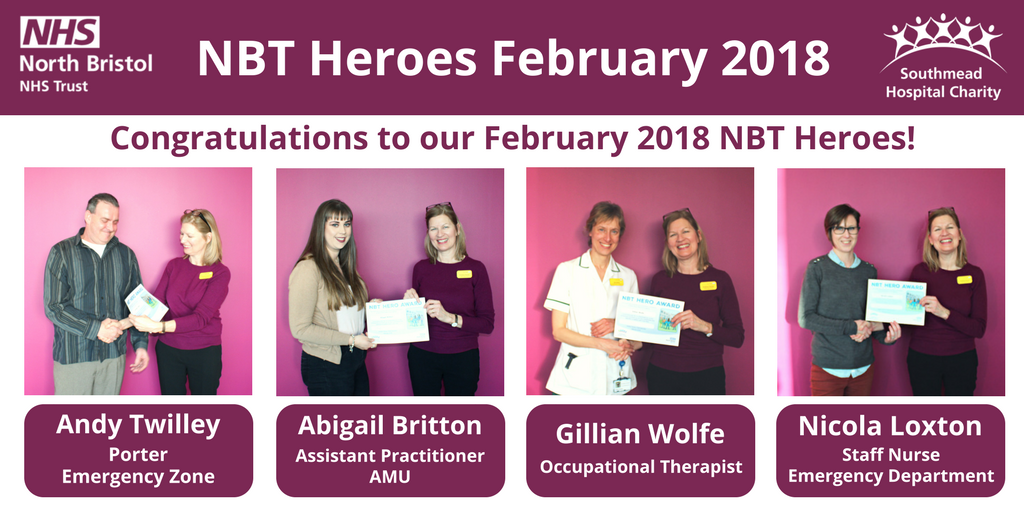 BristolNHSFT's tweet photo. February was a good month for #NBTHeroes, here are 4 more! 🏆Congratulations and thank you all for your hard work and dedication to making a difference. 👏 Keep an eye on our feed tomorrow as we will continue to celebrate our #NBTHeroes 🏅 #NBTproud https://t.co/O2rvjS3eg7
