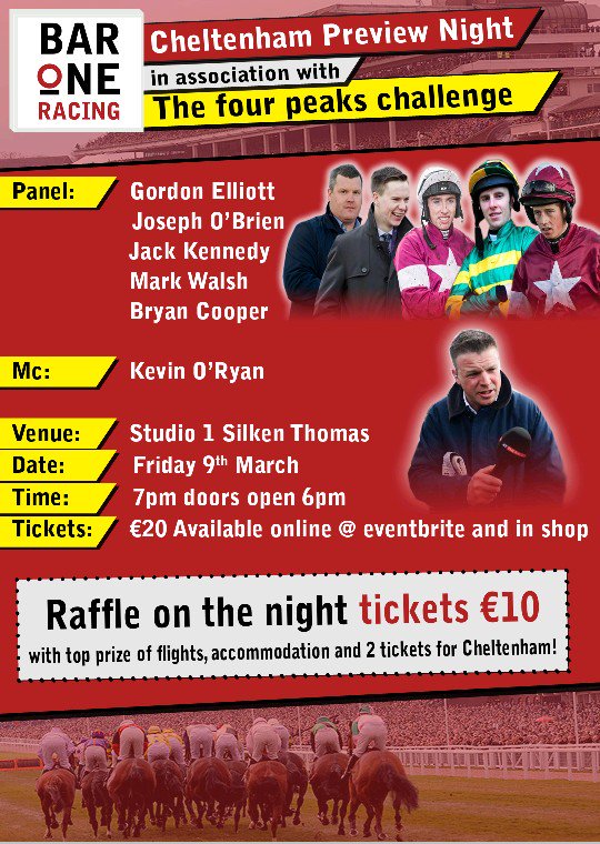 Get the latest <a href="/CheltenhamRaces/">CheltenhamRacecourse</a> updates from this star studded panel just 4 days before it kicks off. Great night in store <a href="/TheSilkenThomas/">Silken Thomas</a> <a href="/gelliott_racing/">Gordon Elliott</a> @JoesphOBrien2 <a href="/jackkennedy15/">jack kennedy</a> <a href="/irishkor/">kevinoryan</a> <a href="/92bryan92/">Bryan Cooper</a> @BarOneRacing <a href="/kfmradio/">Kfm Radio</a> <a href="/irishracing/">irishracing.com</a>