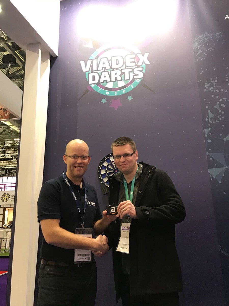 ViadexGlobal's tweet photo. Our #ICE2018 darts tournament is in full swing! Congrats James Watson from @BlueprintGaming for winning round 1 hands down 👏 #ViadexSecurity #ICETotallyGaming https://t.co/KMVV8ZMfj0