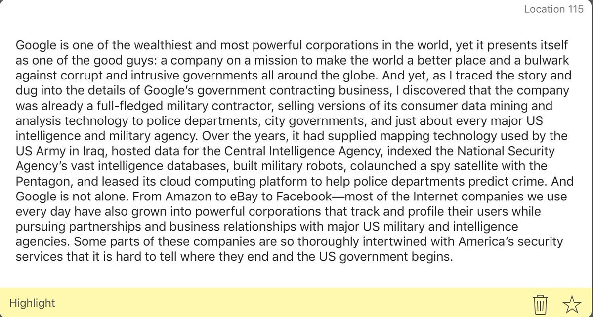 Here is something for Indian liberals who keep saying “but it is my choice to give my data to google n fb”. From  @yashalevine’s book “Surveillance Valley”