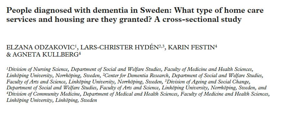 In a recent article, researchers at <a href="/liu_universitet/">Linköpings universitet</a> &amp; <a href="/ASC_LiU/">ASC</a> found that 72% of persons with #dementia in Sweden live at home and 50% of these persons did not receive any #homecare service. Read the full article at --> journals.sagepub.com/doi/full/10.11… #ageing #dementiaresearch