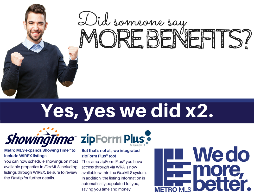 metromls's tweet photo. EXCITING NEWS: We are expanding our member offered benefits at no additional cost! Be sure to check your email for both a #Flextip & #MetroWord for further explanation & information! Metro MLS- We do more, better. #MetroMLS https://t.co/Bd5JDImOPQ