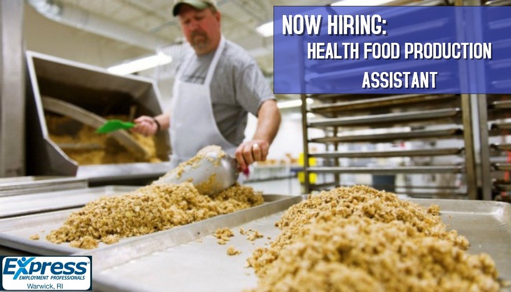 ExpressWarwick's tweet image. NOW HIRING: HEALTH FOOD PRODUCTION ASSISTANT We are seeking passionate health "foodies" for a Production Assistant Position in the Lincoln, RI area. If you have manufacturing/warehouse experience and want to be a vital part of the health food movement, this is the place for you!