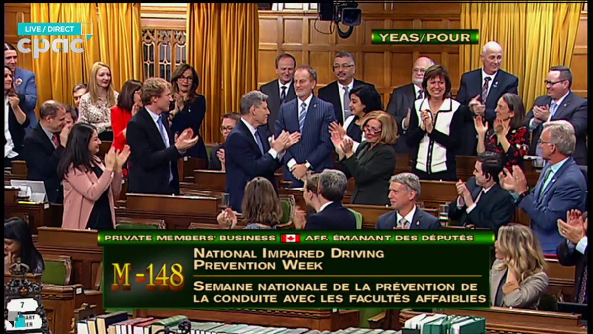 C'est unanime! Chaque troisième semaine de mars sera nommée la ''Semaine nationale de la prévention de la conduite avec facultés affaiblies''! Je tiens à remercier tous mes collègues, ma famille, mon équipe, mes concitoyens et amis pour leur appui.
Lien: bit.ly/2EuMT6k