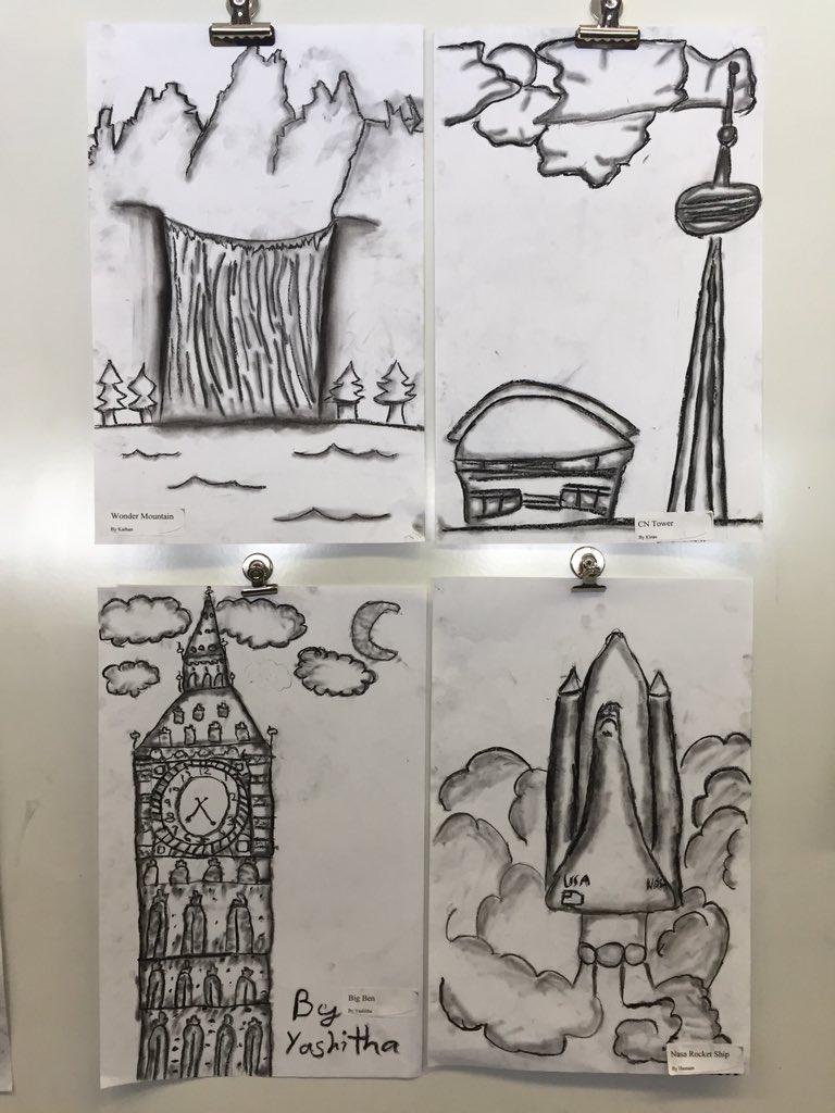 debngng's tweet photo. Astounding little artists. #CharcoalArt #Grade3Structures @TDSBForestManor @TDSB_Arts https://t.co/084eLAmwKw