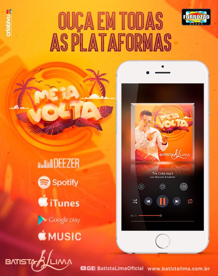 batistalimabl's tweet photo. Estou cada vez mais perto de vocês. Já podem baixar e curtir o hit do verão do @batistalimaoficial em todas as plataformas digitais de streamming.
Escolha a sua preferida e aumente o som na curtição de "Meia Volta".
#BatistaLima #MeiaVolta #ÉNaPegadadoBL
@forrozaopromocoes https://t.co/4SeWanpeNA
