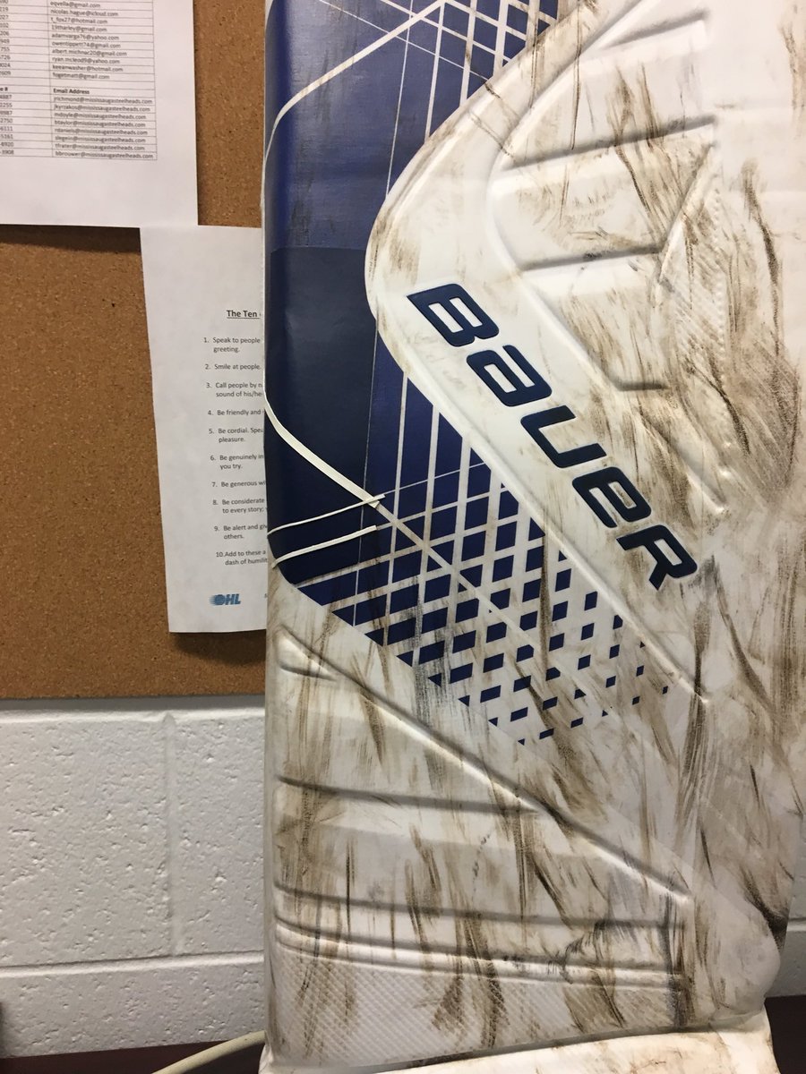 SteelheadsEq's tweet photo. @JakeIngham got his pad sliced open yesterday at practice. Patched it up with the Equipment managers best friend - Pad Skinz @ChameleonSports https://t.co/M9WQibmRl9